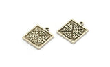 Silver Square Charm, 2 Antique Silver Plated Brass Square Charms With 1 Loop, Motif Findings, Ethnic Motif Findings (18x15x1.5mm) N2307