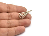 Silver Triangle Prism, 2 Antique Silver Plated Brass Triangle Prism Pendants With 1 Loop (32x10mm) BS 1984