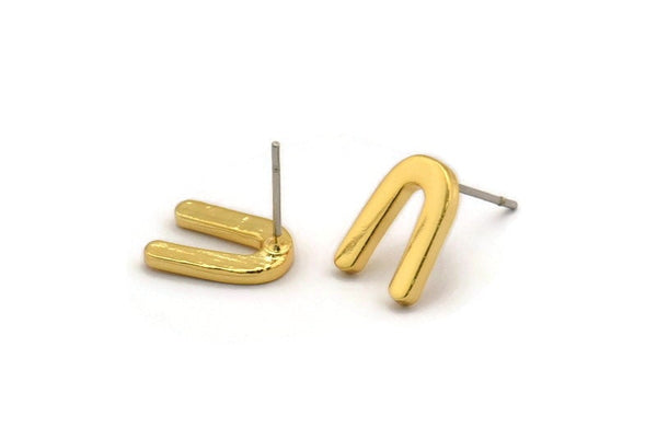 Earring Studs, 4 Gold Plated Brass -  U Shape Earrings - Gold Earrings - Earrings (12x8x1.5mm) N1410