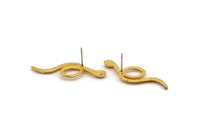 Gold Snake Earring, 2 Gold Plated Brass Snake Stud Earrings (38x13x2mm) N1593 H1679