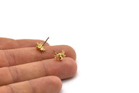 Gold Spider Earring, 6 Gold Plated Brass Spider Stud Earrings With 1 Loop (9x7mm) N1227