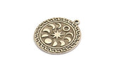 Silver Round Charm, Antique Silver Plated Brass Round Charm With 1 Loop, Moon Phases Findings, Moon Findings (28x25x1.7mm) N2376
