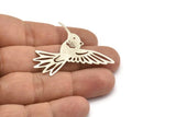 Silver Earring Charm , 4 Antique Silver Plated Brass Bird Earring Charms With 1 Loop Pendants, Findings (43x38mm) E431