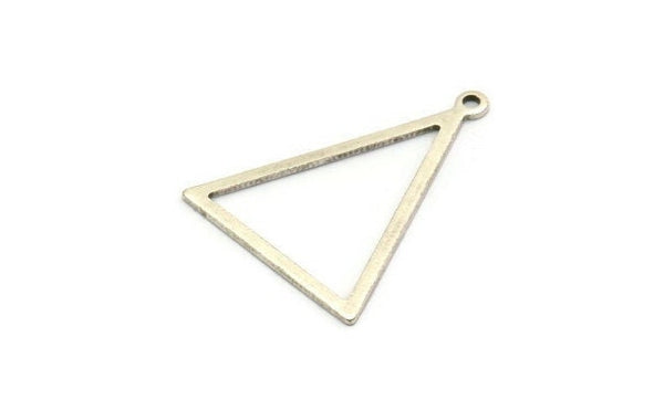 Silver Triangle Pendants, 4 Antique Silver Plated Brass Triangles with 1 Loop (34x27x1mm) BS 2327