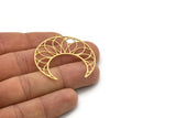 Brass Moon Charm, 2 Raw Brass Crescent Moon Charms With 1 Loop, Findings (42x19x0.60mm) SMP0921