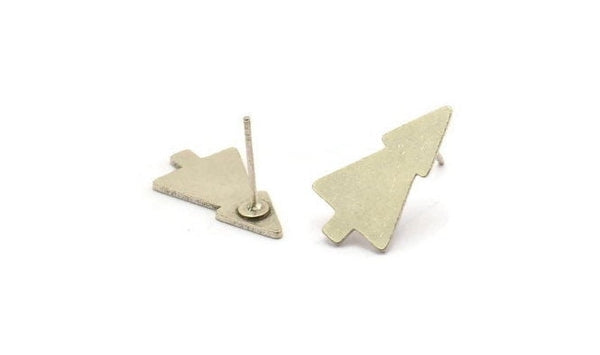 Earring Studs, 6 Antique Silver Plated Brass - Tree Shaped Stud Earrings - Silver Earrings - Earrings (18x10x0.80mm) A2899