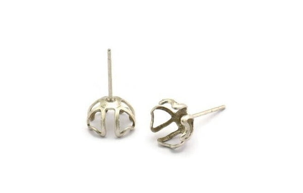 Earring Post Stud, 24 -  316L Stainless Steel Earring Posts With Antique Silver Plated Brass 9mm Flat Pad For 8mm Bead, Ear Studs BS 2127