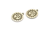 Silver Round Charm, 2 Antique Silver Plated Brass Round Charms With 1 Loop, Sun Findings, Sun Face Charms (19x17x1.4mm) N2320