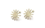 Silver Sun Earring, 8 Antique Silver Plated Brass Sun Stud Earrings With 1 Loop (17x15x0.80mm) M01307 A2392
