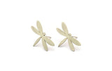 Silver Dragonfly Earring, 8 Antique Silver Plated Brass Dragonfly Shaped Stud Earrings (13x21x0.60mm) A3044