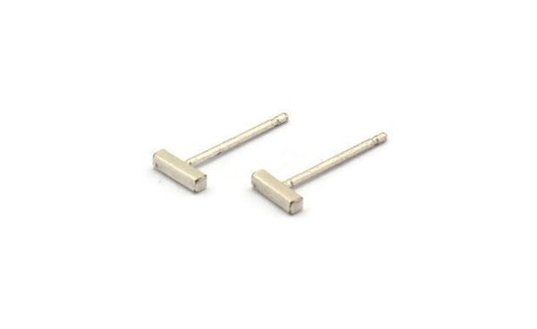 Rectangle Bar Stud, 8 Stainless Steel Earring Posts With Antique Silver Plated Brass Flat Bar Stud, Ear Studs (6x14mm) E340