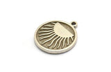 Silver Round Charm, 4 Antique Silver Plated Brass Round Charms With 1 Loop, Sun Findings, Sun Rising Findings (19x16x1.4mm) N2357