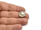 Silver Round Charm, 4 Antique Silver Plated Brass Round Charms With 1 Loop, Sun Findings, Sun Rising Findings (19x16x1.4mm) N2357