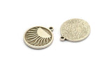 Silver Round Charm, 4 Antique Silver Plated Brass Round Charms With 1 Loop, Sun Findings, Sun Rising Findings (19x16x1.4mm) N2357