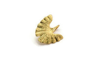 Gold Leaf Earring, 2 Gold Plated Brass Ginkgo Bilabo Leaf Stud Earrings With 1 Loop (22x20mm) N1929