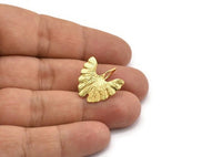 Gold Leaf Earring, 2 Gold Plated Brass Ginkgo Bilabo Leaf Stud Earrings With 1 Loop (22x20mm) N1929