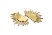Moon and Sun, Gold Plated Brass Crescent Moon and Semi Sun Ethnic Pendant With 2 Loops, Finding, Charm (54x35x1mm) U126