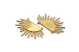 Moon and Sun, Gold Plated Brass Crescent Moon and Semi Sun Ethnic Pendant With 2 Loops, Finding, Charm (54x35x1mm) U126