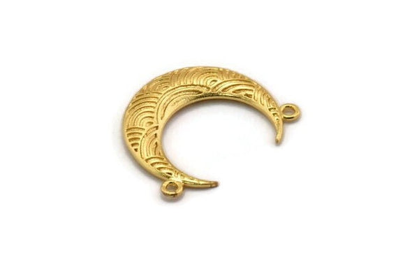 Gold Moon Charm, Gold Plated Brass Textured Horn Charm, Pendant, Jewelry Finding (27x8x3.30mm)  N0202