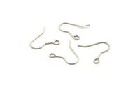 Silver Ear Wires, Earring Hooks, 50 Antique Silver Plated Brass Earring Setting for Pearl, Brass Findings, Crafts (19x16x0.7mm) BS 2135