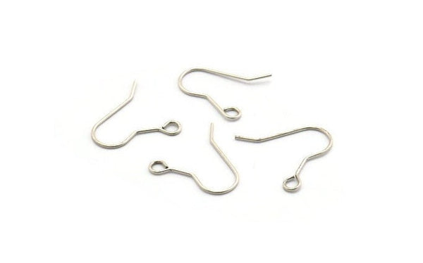 Silver Ear Wires, Earring Hooks, 50 Antique Silver Plated Brass Earring Setting for Pearl, Brass Findings, Crafts (19x16x0.7mm) BS 2135