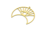 Brass Moon Charm, 4 Raw Brass Crescent Moon Charms With 1 Loop, Eye Charms, Findings (18x32x0.60mm) SMP0704