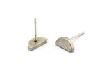 Half Moon Stud, 2 Stainless Steel Earring Posts With Antique Silver Plated Brass Half Moon Stud, Ear Studs (10x14.5mm) E337