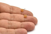 Lotus Shape Stud, 8 Stainless Steel Earring Posts With Gold Plated Brass Lotus Shape Stud, Ear Studs (5x15mm) E334