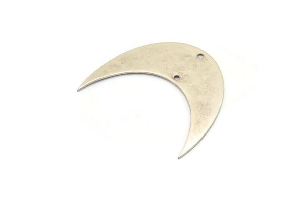 Moon Phase Blank, 2 Antique Silver Plated Brass Crescent Moon Blanks With 2 Holes (42x15x0.6mm) BS 2175