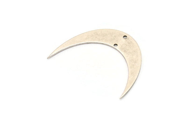 Moon Phase Blank, 4 Antique Silver Plated Brass Crescent Moon Blanks With 2 Holes (42x10x0.6mm) BS 2117