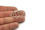 Silver Flower Charm, 6 Antique Silver Plated Brass Lotus Flower Charms With 1 Hole, Findings (40x28x0.60mm) A3958