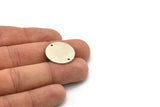 Silver Round Tag, 4 Antique Silver Plated Brass Round Stamping Blanks With 2 Holes, Connectors, Pendants, Findings (21x1mm) D0701