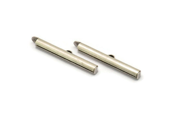Silver Slide On End, 12 Antique Silver Plated Brass Slide On End Clasps for Seed Beads, Findings, Bracelets (35x4mm) BS 2076