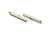 Silver Slide On End, 12 Antique Silver Plated Brass Slide On End Clasps for Seed Beads, Findings, Bracelets (35x4mm) BS 2076