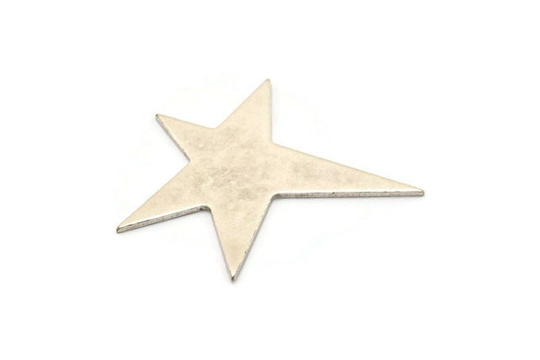 Silver Star Blank, 4 Antique Silver Plated Brass Long Star Blank, Brass Findings (41x35x1mm) BS 2179