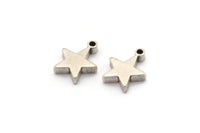 Silver Star Charm, 12 Antique Silver Plated Brass Star Charms With 1 Loop, Findings (10x8.5mm) BS 2027