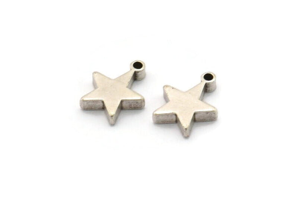 Silver Star Charm, 12 Antique Silver Plated Brass Star Charms With 1 Loop, Findings (10x8.5mm) BS 2027