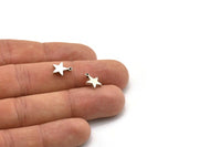Silver Star Charm, 12 Antique Silver Plated Brass Star Charms With 1 Loop, Findings (10x8.5mm) BS 2027