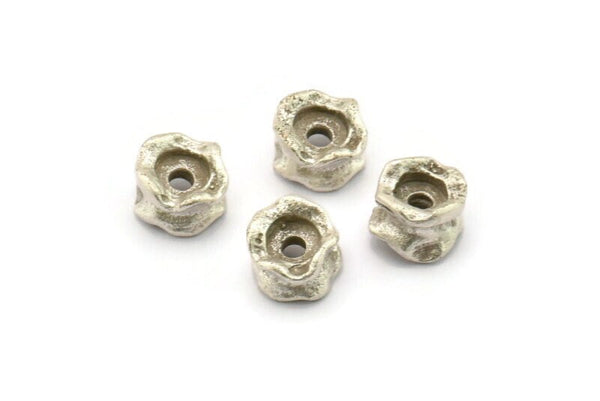 Rondelle 10mm Spacer Bead, 6 Antique Silver Plated Brass Rondelle Beads, Findings (10x5.4mm) N0278