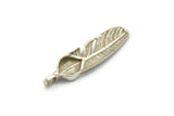 Silver Feather Pendant, 2 Antique Silver Plated Brass Feather Charms, Feather Pendants (35x8mm) N0415