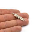 Silver Feather Pendant, 2 Antique Silver Plated Brass Feather Charms, Feather Pendants (35x8mm) N0415