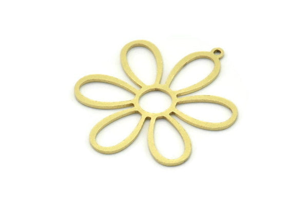 Brass Flower Charm, 4 Raw Brass Flower Shaped Charms With 1 Loop, Charm Pendants (32x27x0.80mm) SMP0769 A6229