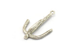 Silver Anchor Pendant, 2 Antique Silver Plated Brass Anchor Charms, Jewelry Supplies, Findings (33x21x8mm) N0397