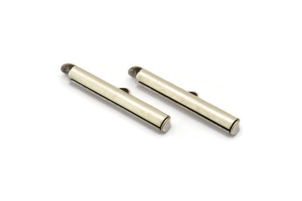 Silver Slide On End, 10 Antique Silver Plated Brass Slide On End Clasps for Seed Beads, Findings, Bracelets (30x4mm) BS 2121