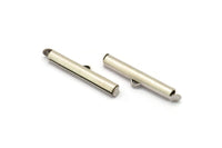 Silver Slide On End, 10 Antique Silver Plated Brass Slide On End Clasps for Seed Beads, Findings, Bracelets (30x4mm) BS 2121
