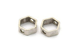 Silver Hexagon Charm, 6 Antique Silver Plated Brass Hexagon Ring Charms With 2 Holes (12x5x1mm) BS 2183