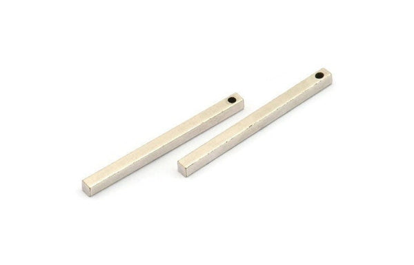 Silver Necklace Bar, 6 Antique Silver Plated Brass Necklace Bars With 1 Hole, Charms, Pendants (2.5x2.5x35mm) D0237