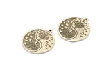 Silver Round Charm, Antique Silver Plated Brass Round Charm With 1 Loop, Tree Findings, Leaf Findings (28.5x26x1.5mm) N2216