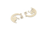 Silver Cat Charm, 6 Antique Silver Plated Brass Crescent Moon And Cat Shaped Charms With 1 Loop, Earring Findings (26x20x0.60mm) A4515