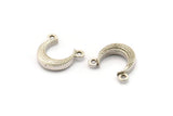 Silver Moon Charm, 4 Antique Silver Plated Brass Textured Horn Charms With 2 Loops, Pendant, Jewelry Finding (12x3.50x3mm) N0301